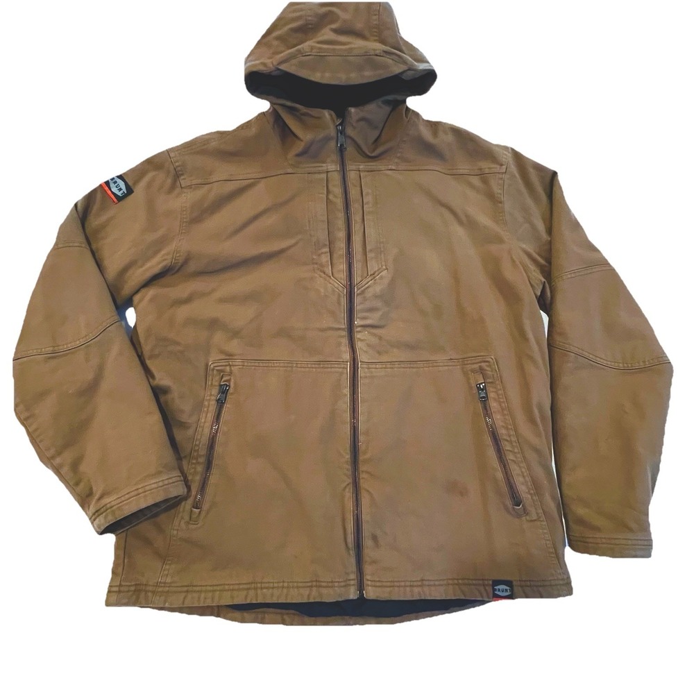 Brunt Jacket Mens Large Brown Canvas Hooded Full Zip Insulated Workwear Outdoor